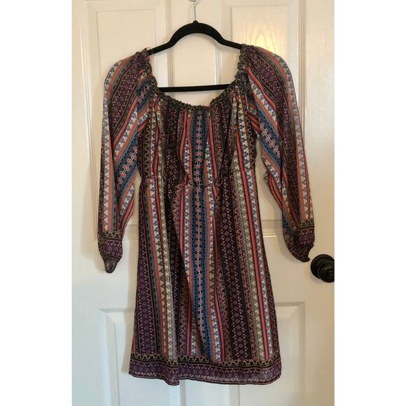 Flying Tomato Off Shoulder Tribal Boho Print Mini Dress Multicolor - Size Small - Picture 8 of 8